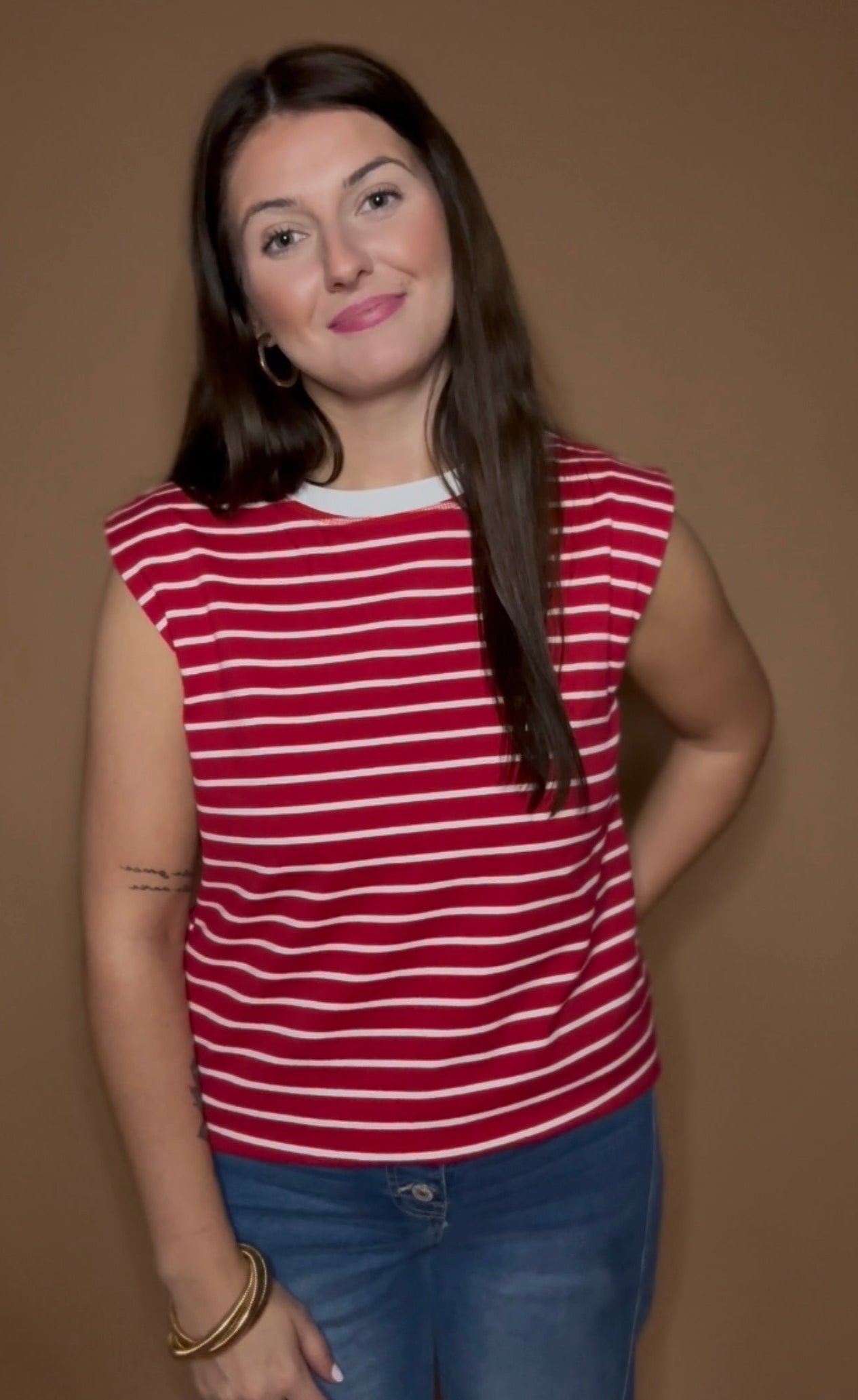 Sleeveless Stripe - Red & White