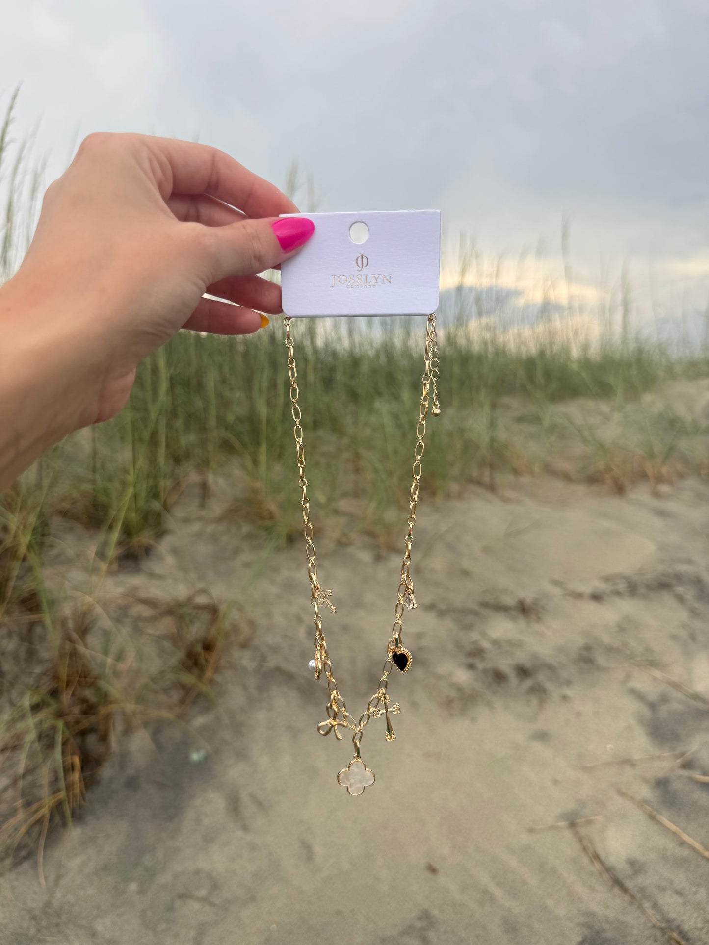 Gold Charm Bow Necklace