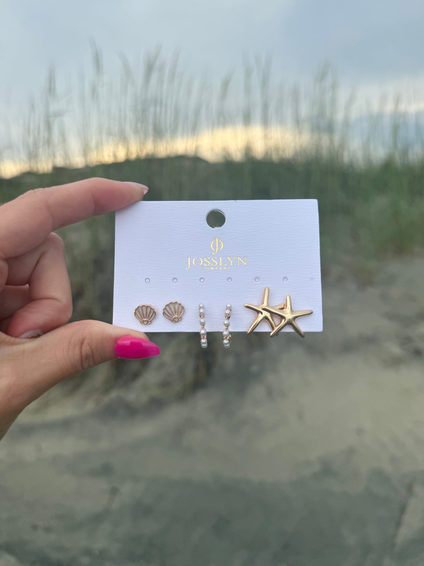 Seashell, Starfish, Pearl Hoop Earrings Set