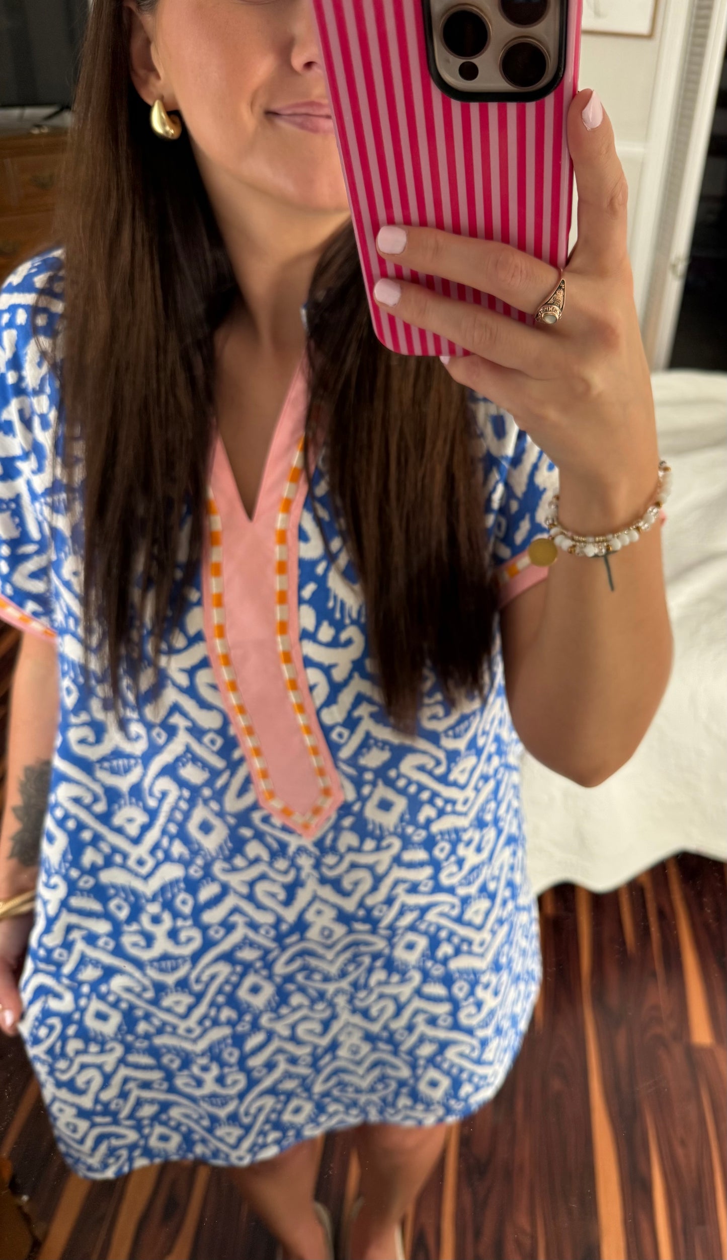 Blue & White/ Pink Trim Dress