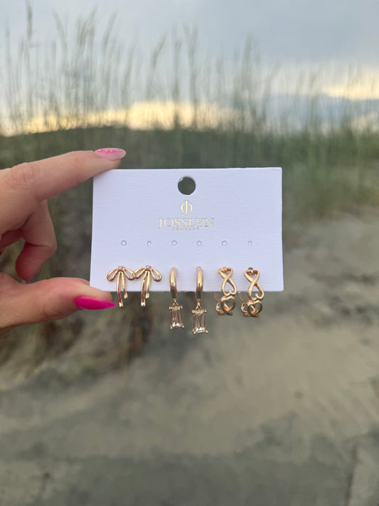 Gold Bow Earring Set