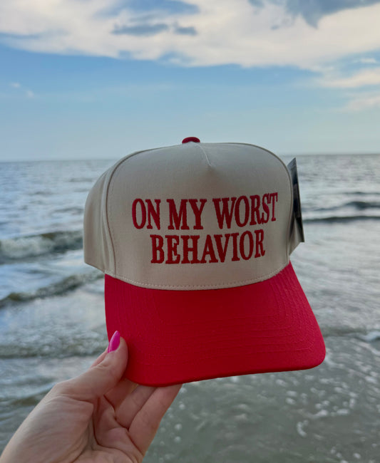 On My Worst Behavior Trucker Hat - Red