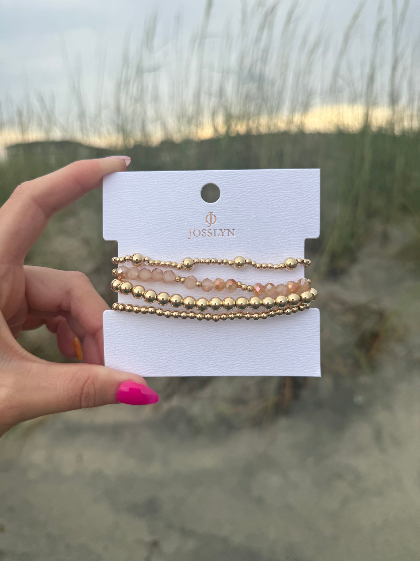 Cross and Gold Bead Bracelet Set