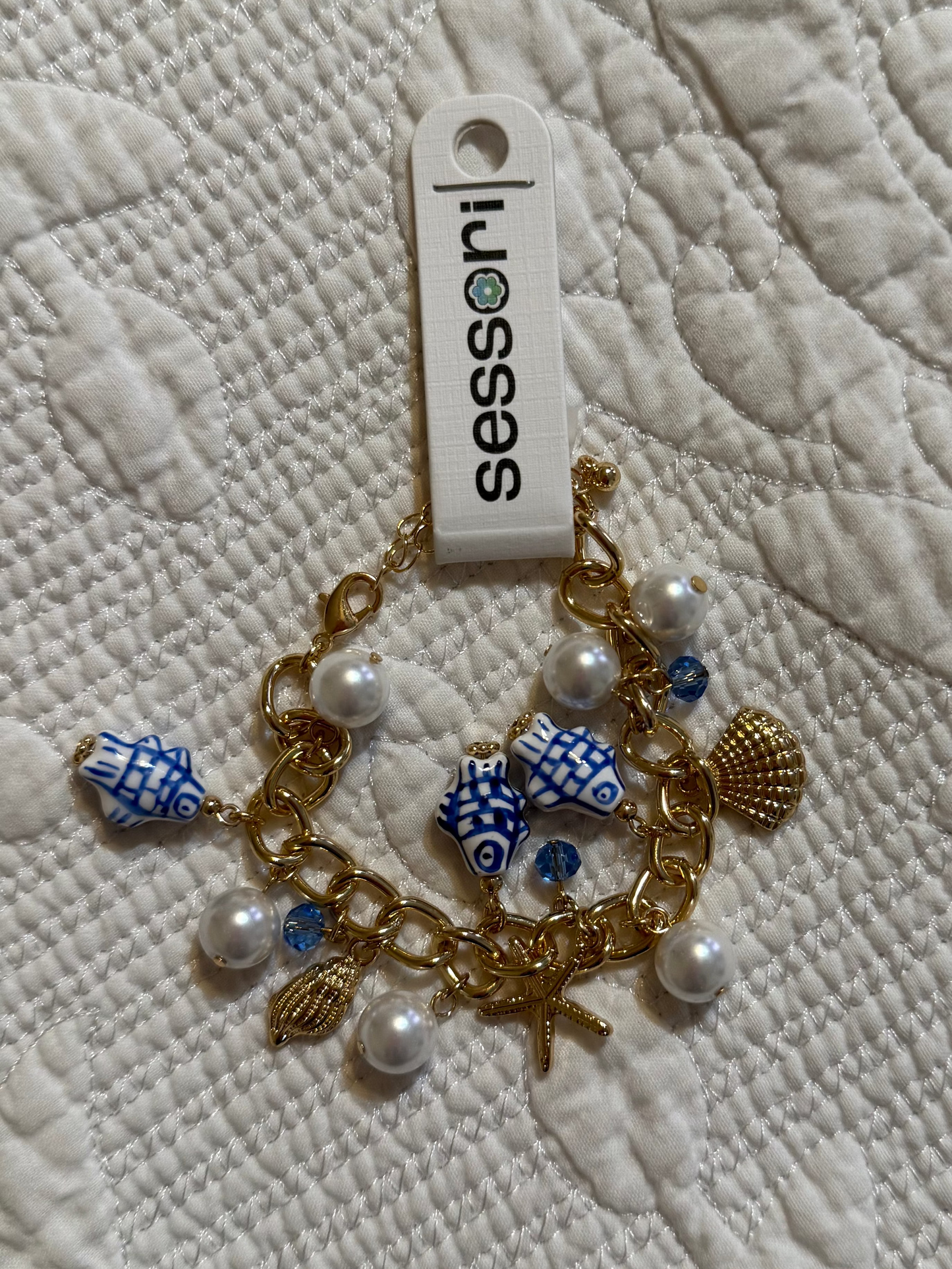 Sea Life Blue Ceramic Fish Charm Bracelet
