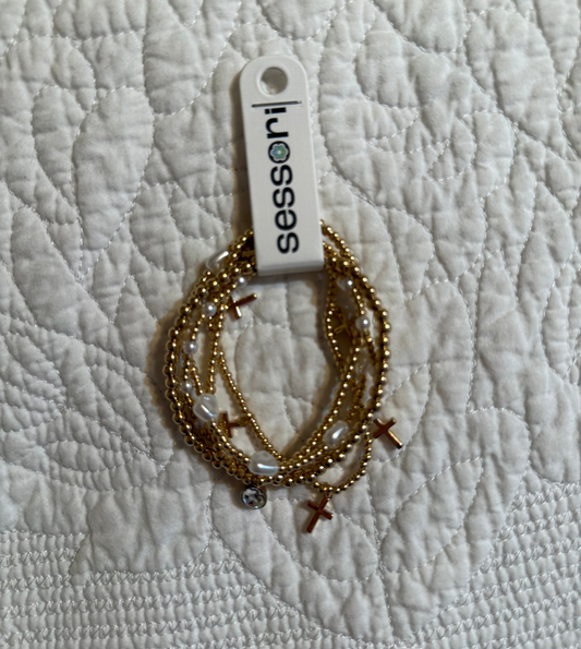 Cross Pearl Bracelet Set of 5