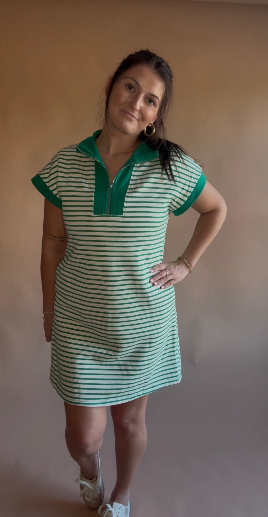 Polo Quarter ZIp - Green Stripes